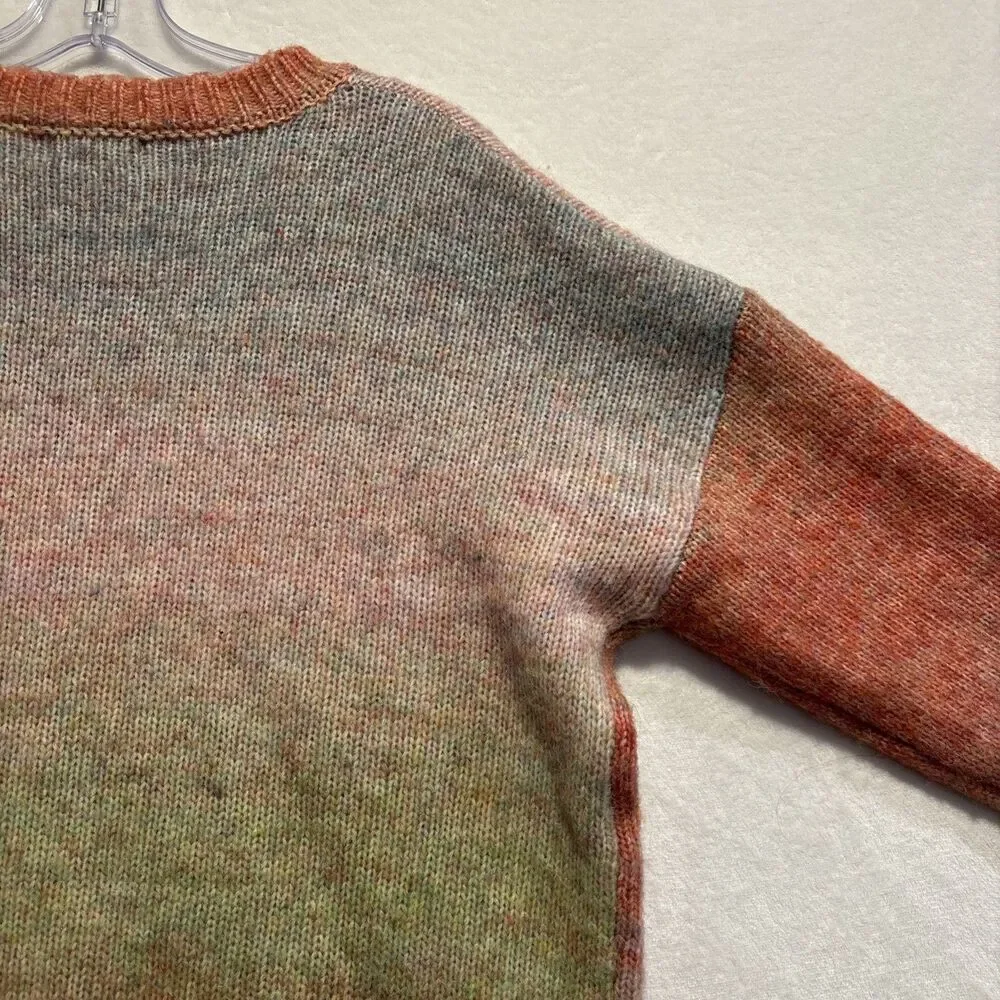 ELAN Crewneck Multi Color Ombré Drop Shoulder Knit Sweater Women's Size Small